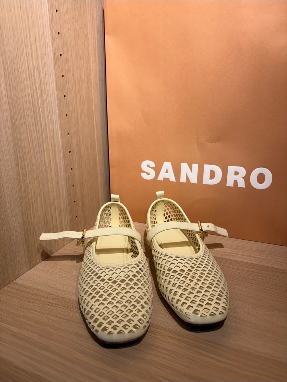 Lemon/Cream Laser-Cut Mary Jane Flats